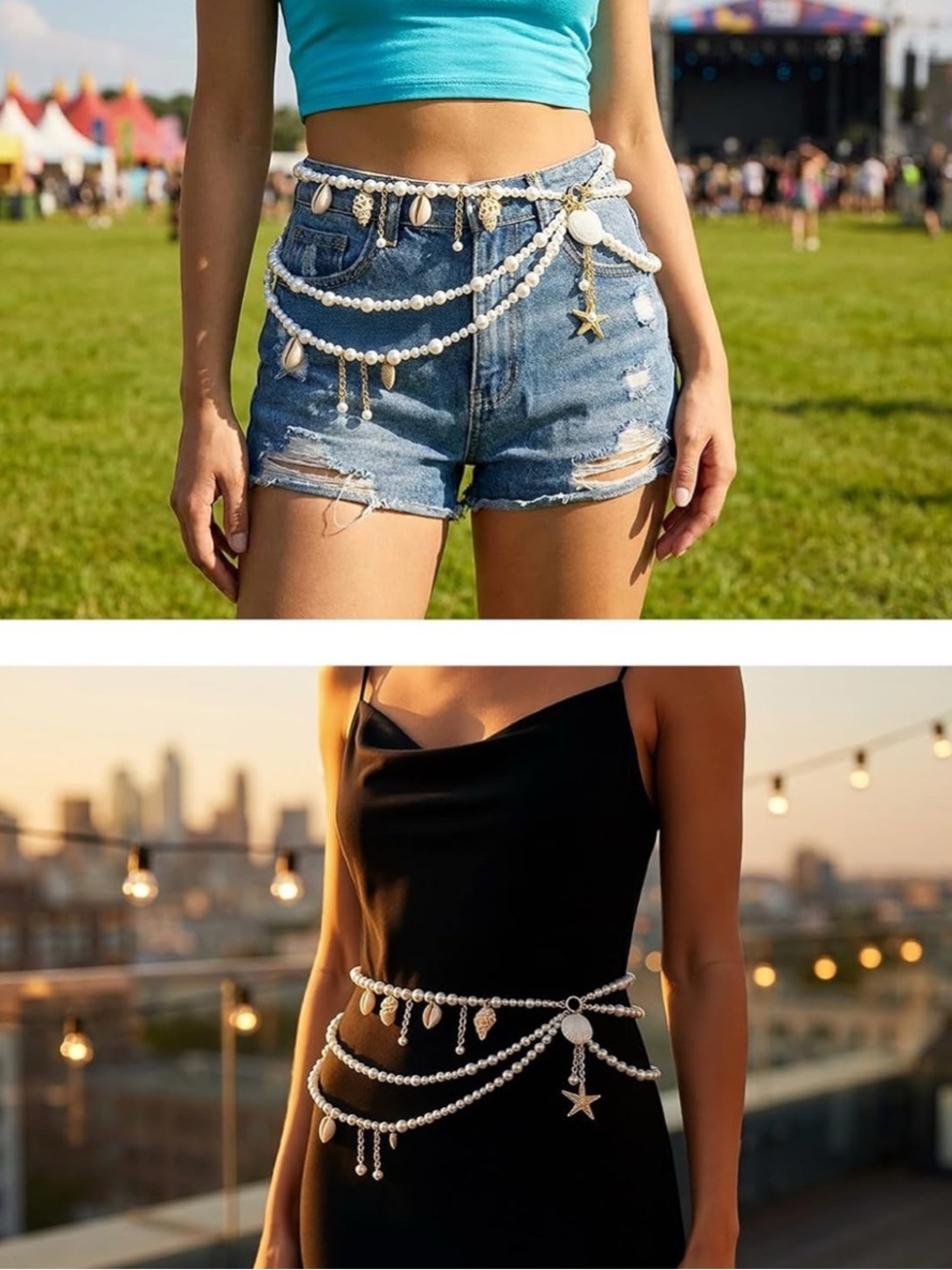 New! Pearl and Shell Multi-Layer Waist Chain Belt - Picture 6 of 9